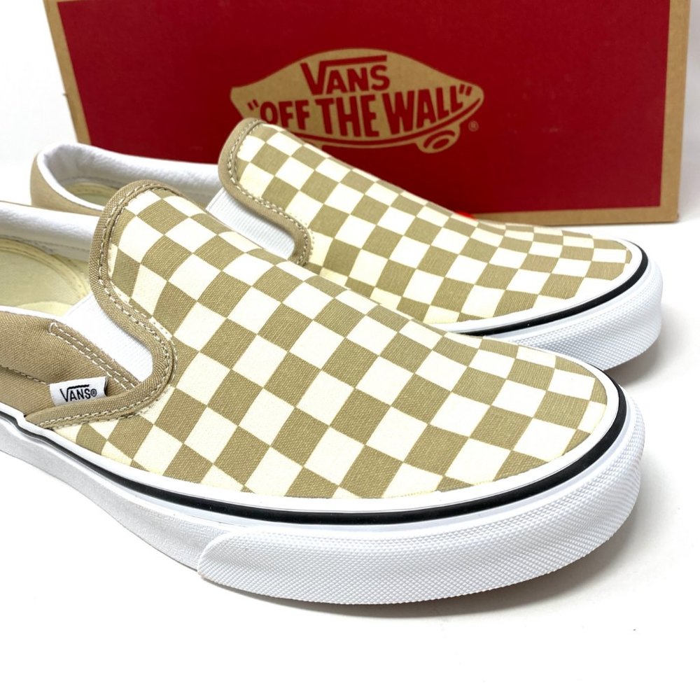 Vans Classic Slip On Check Beige Canvas Casual Sneakers Men's Sizes VN0A33TB43A - Picture 8 of 11